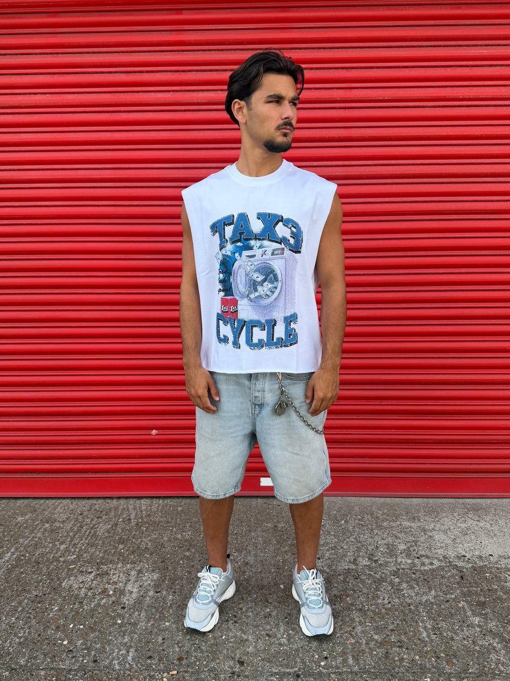 Tax3 Cycle Cut Off Tee - White/Blue