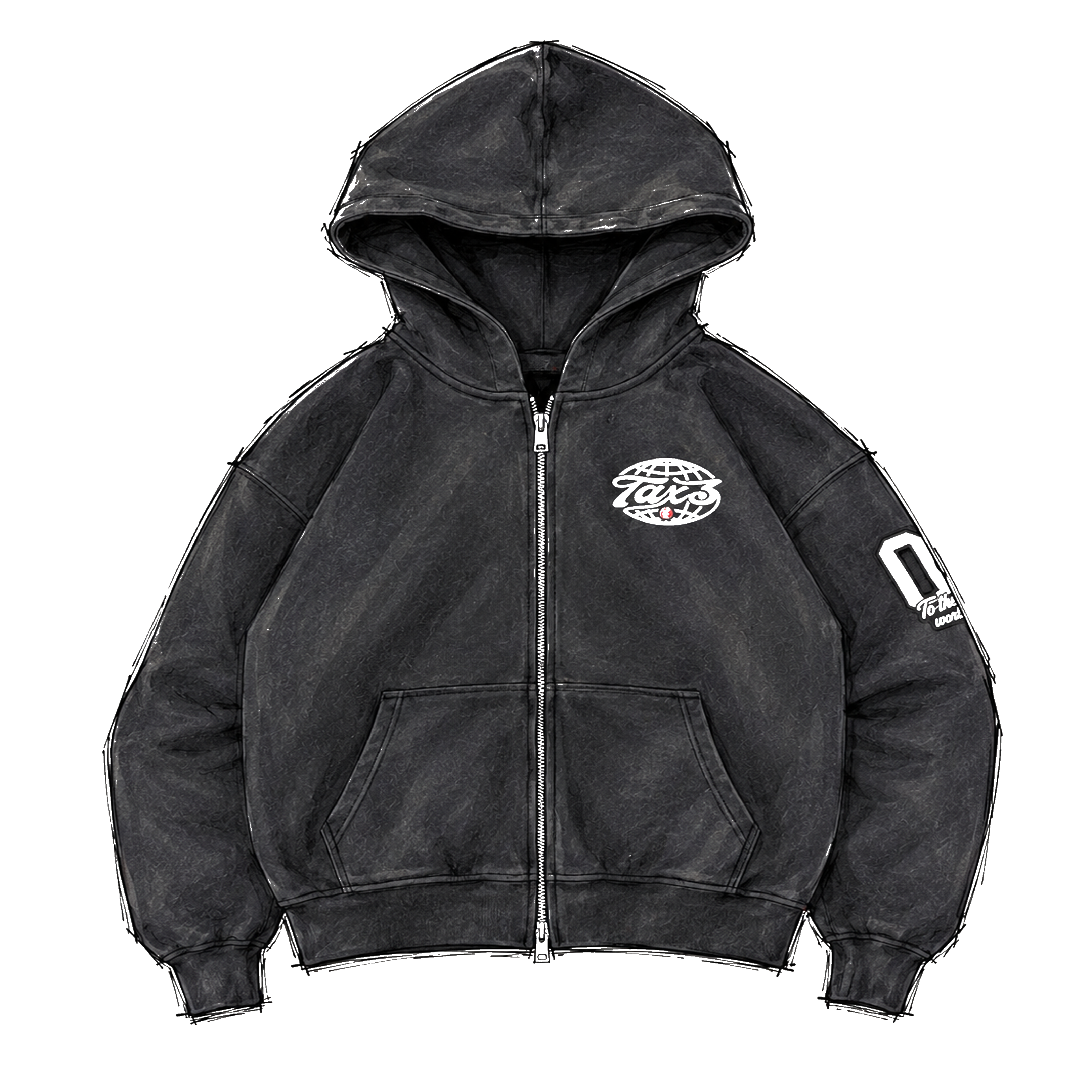 Tax3 Wrld Hoodie - Washed Black