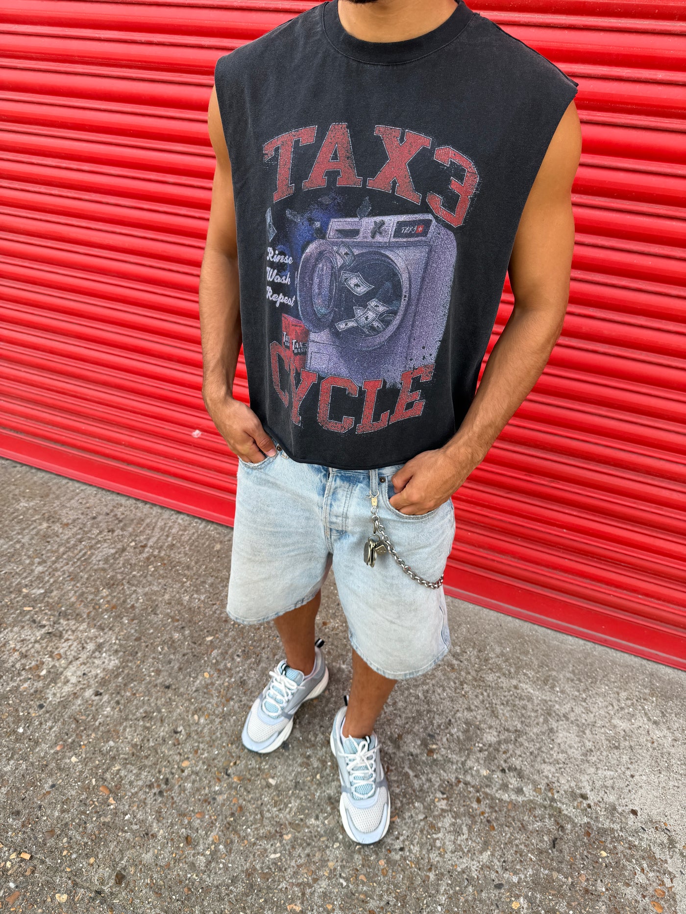 Tax3 Cycle Cut Off Tee - Washed Black