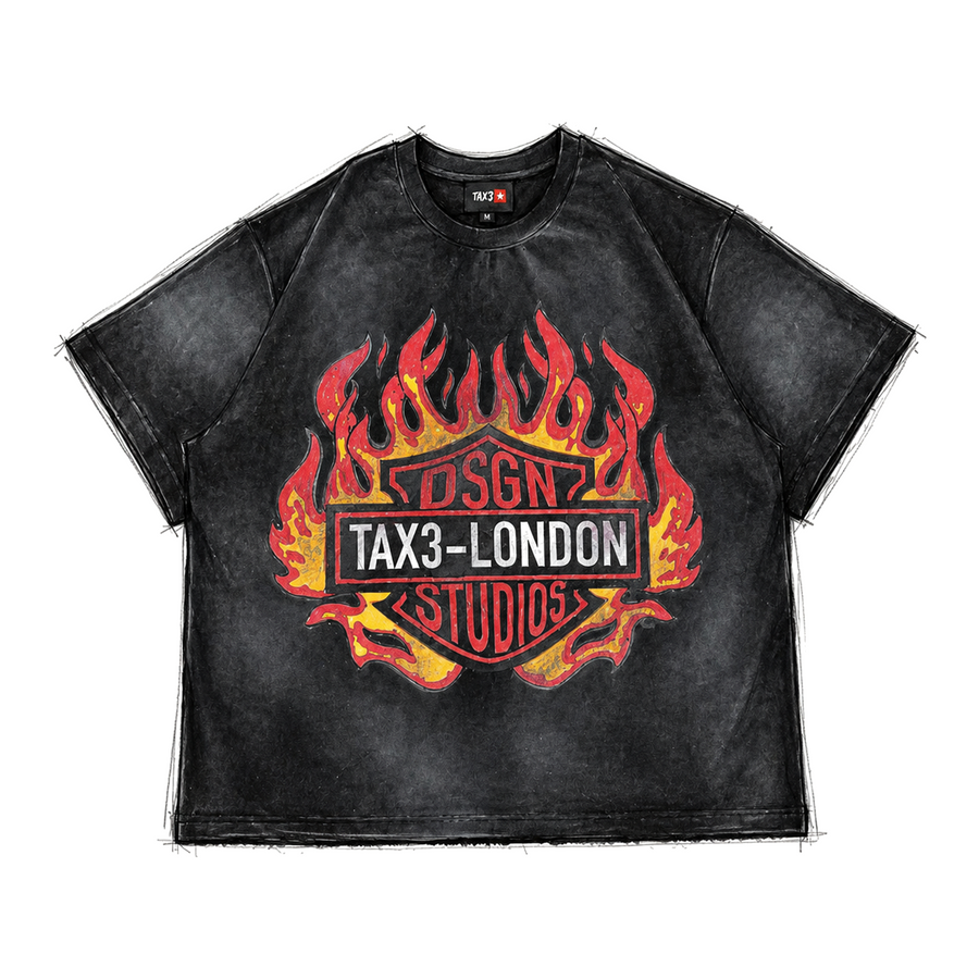 Flame Box Tee - Washed Black