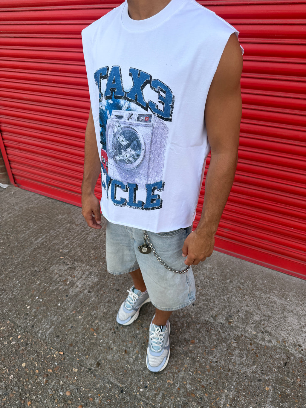 Tax3 Cycle Cut Off Tee - White/Blue