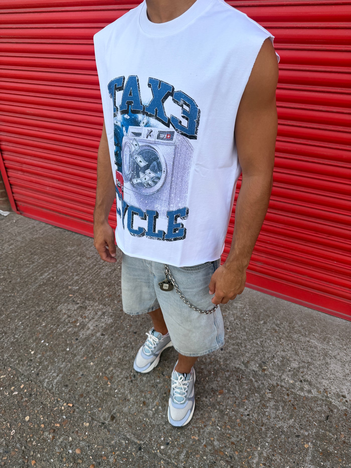 Tax3 Cycle Cut Off Tee - White/Blue