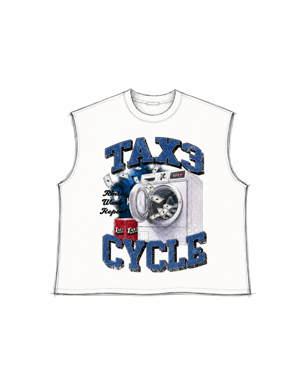 Tax3 Cycle Cut Off Tee - White/Blue
