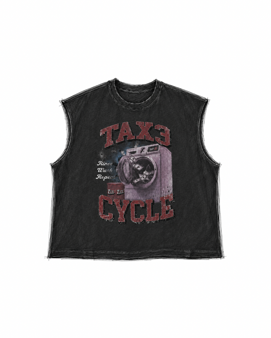 Tax3 Cycle Cut Off Tee - Washed Black