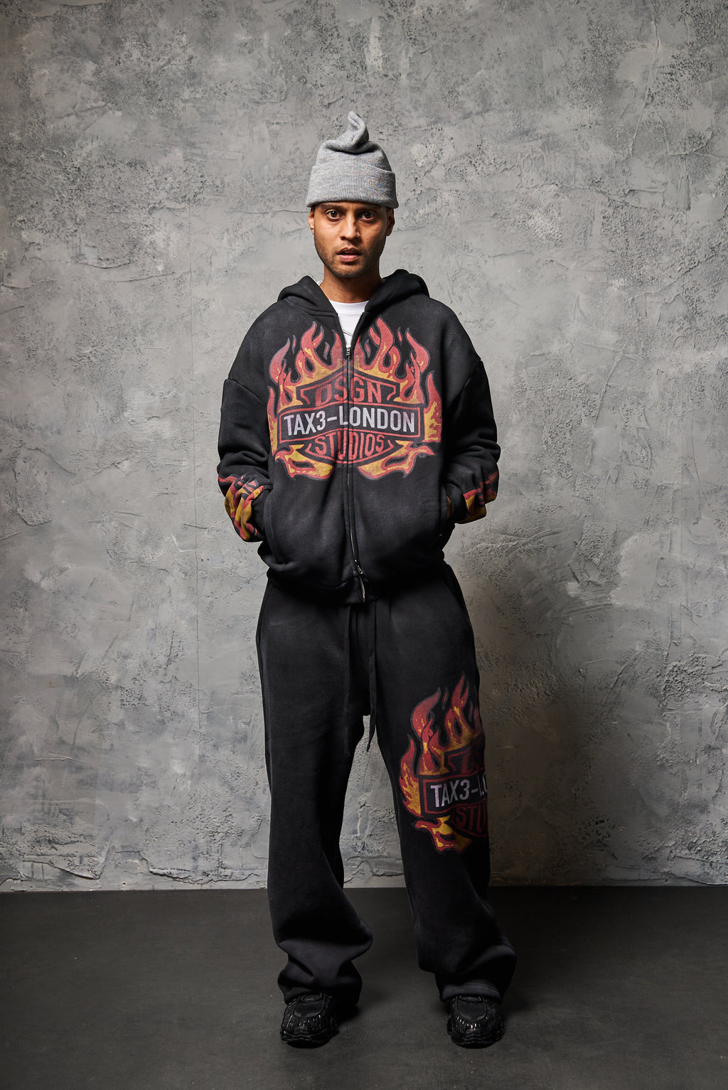 Flame Zip-Up Hoodie - Washed Black