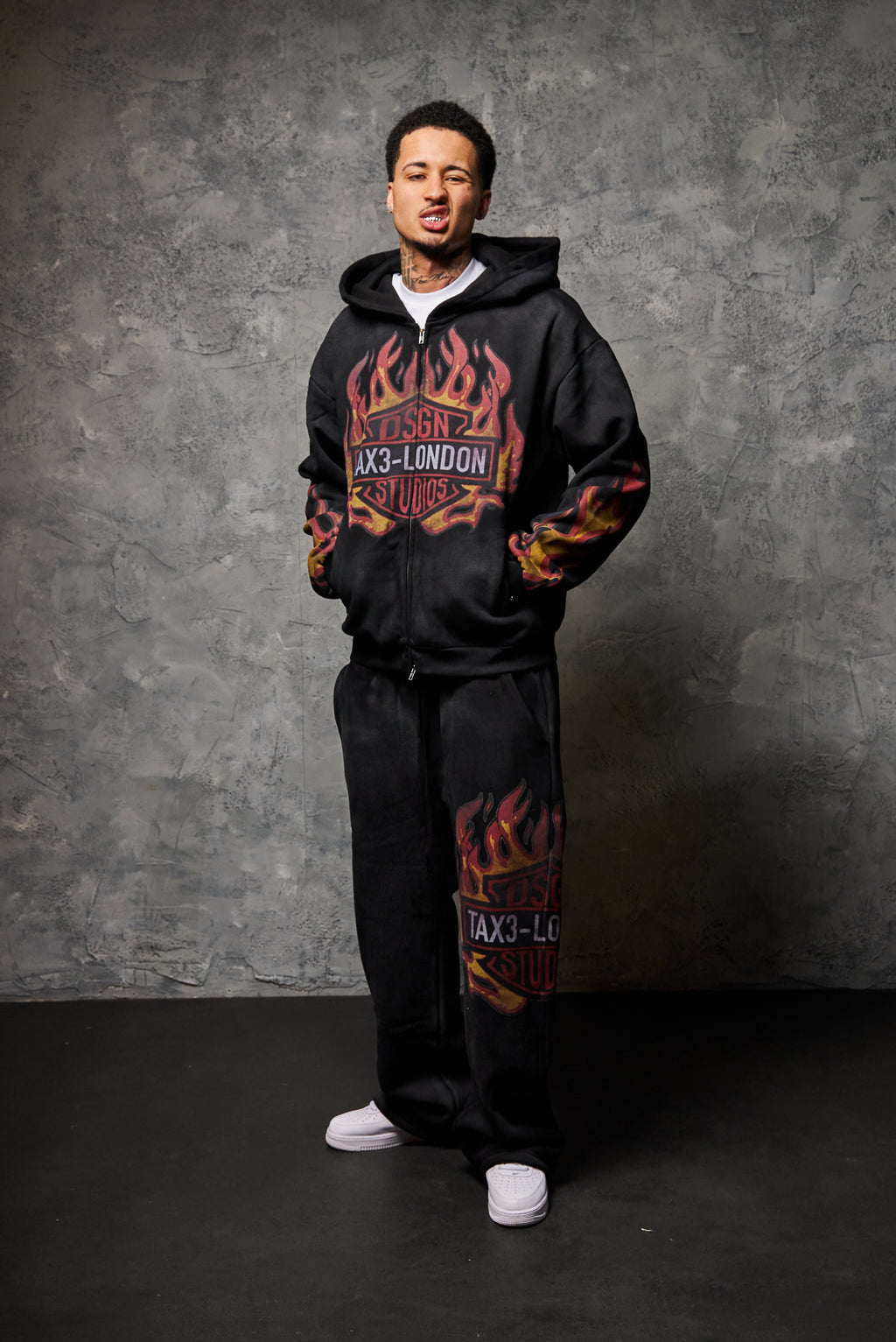 Flame Zip-Up Hoodie - Washed Black