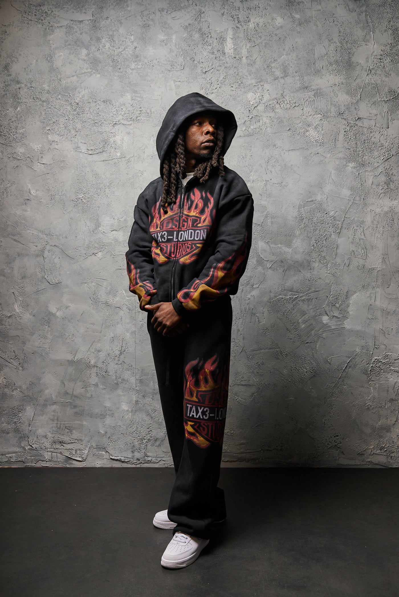 Flame Zip-Up Hoodie - Washed Black